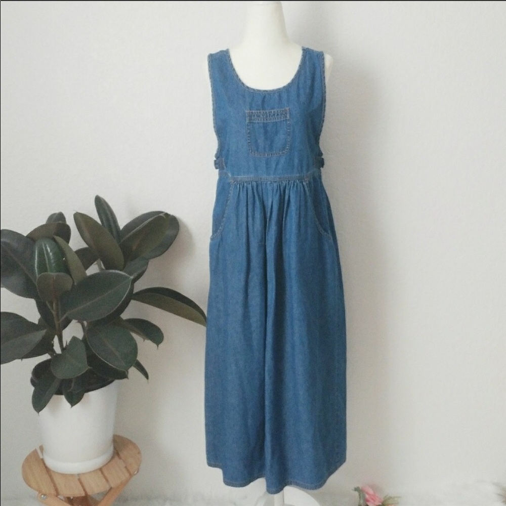 80s 90s Vintage Bib Oversized Denim Jean Dress